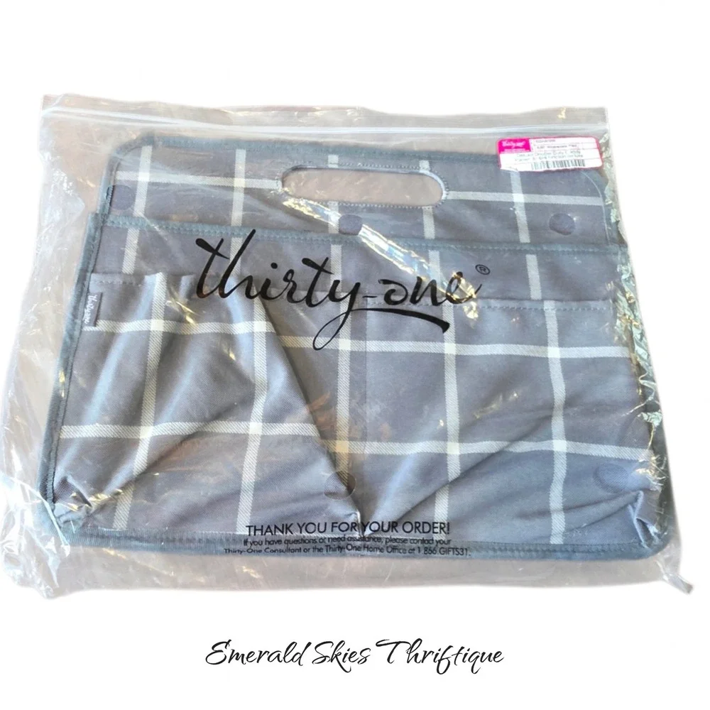 Thirty One Deluxe Double Duty Caddy Storage Organizer windowpane plaid free ship